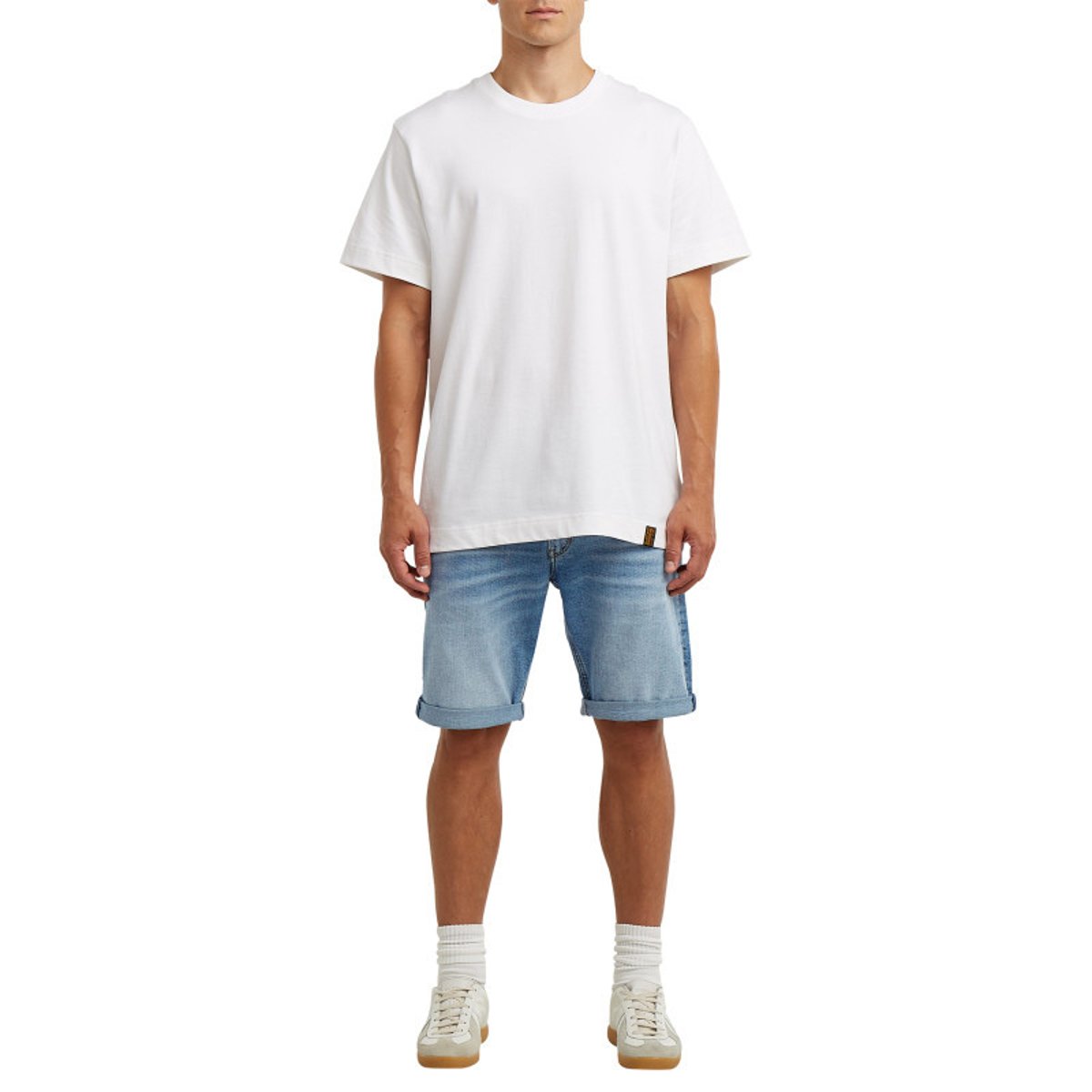 Short 5 poches en coton bleu délavé avec une braguette zippée bleu, G-Star RAW