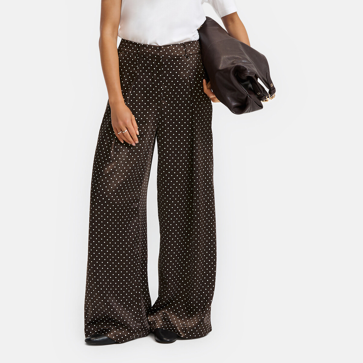 Satin Polka Dot Wide Leg Trousers brown/ecru polka dot print, LA REDOUTE COLLECTIONS