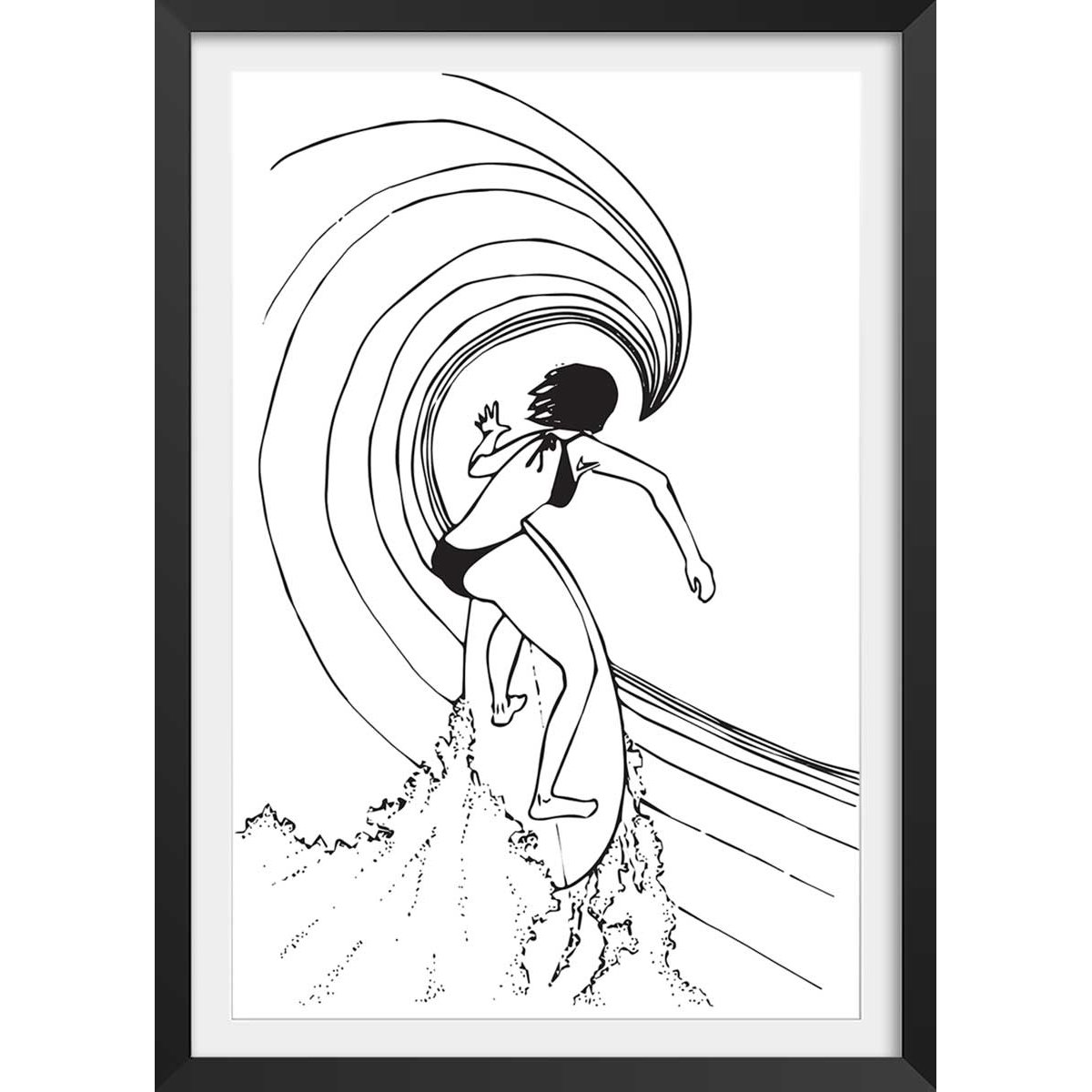 Poster surfeuse tube affiche + cadre en bois - noir, HEXOA