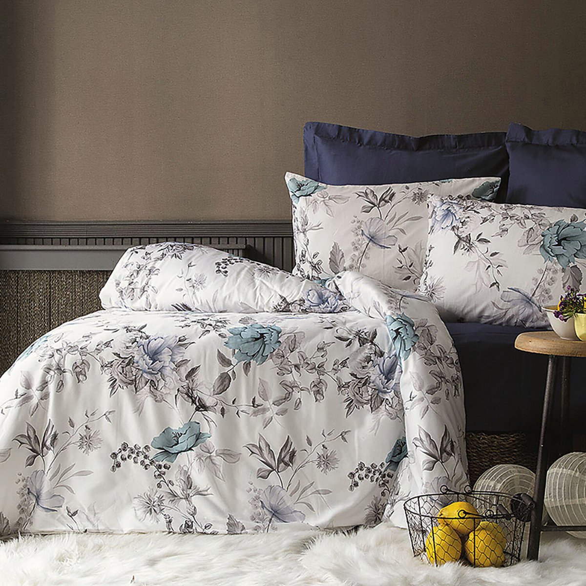 Parure housse de couette 100% satin de coton, Laterna multicolore, C DESIGN HOME TEXTILE