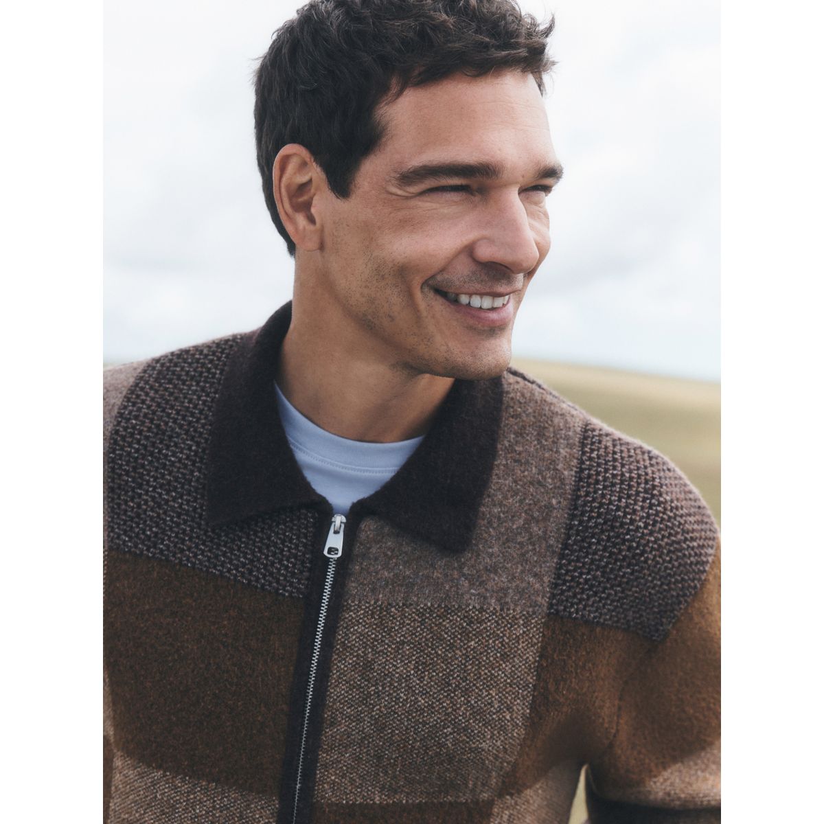 Veste en maille confortable à motif patchwork marron, NEXT