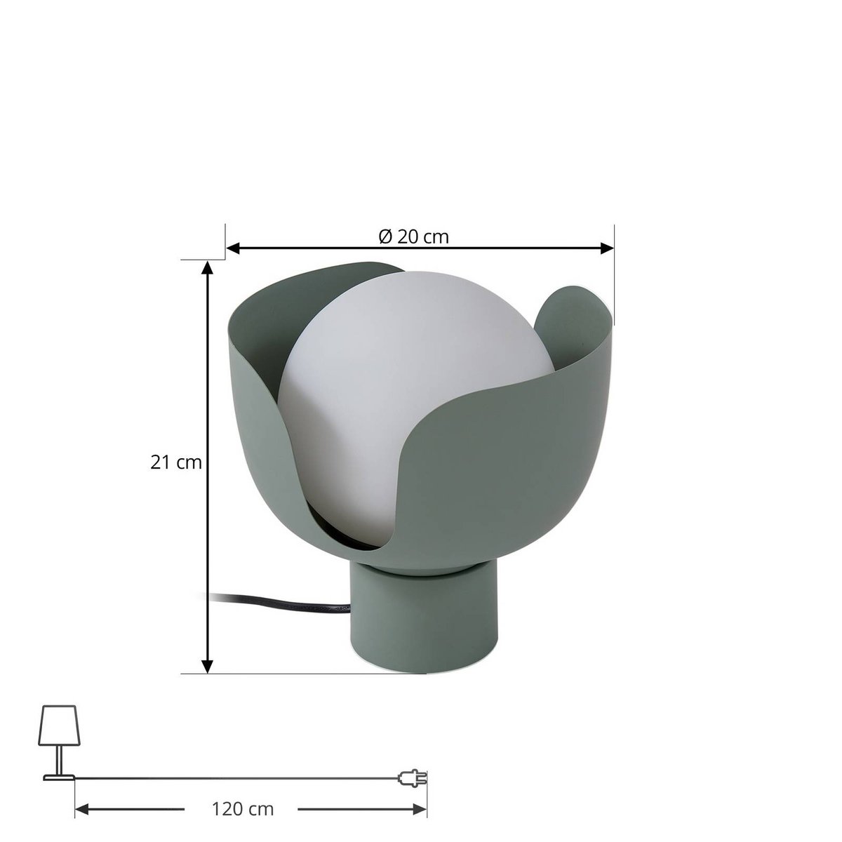 Lampe à poser en métal moderne, Fiora vert, blanc, LINDBY