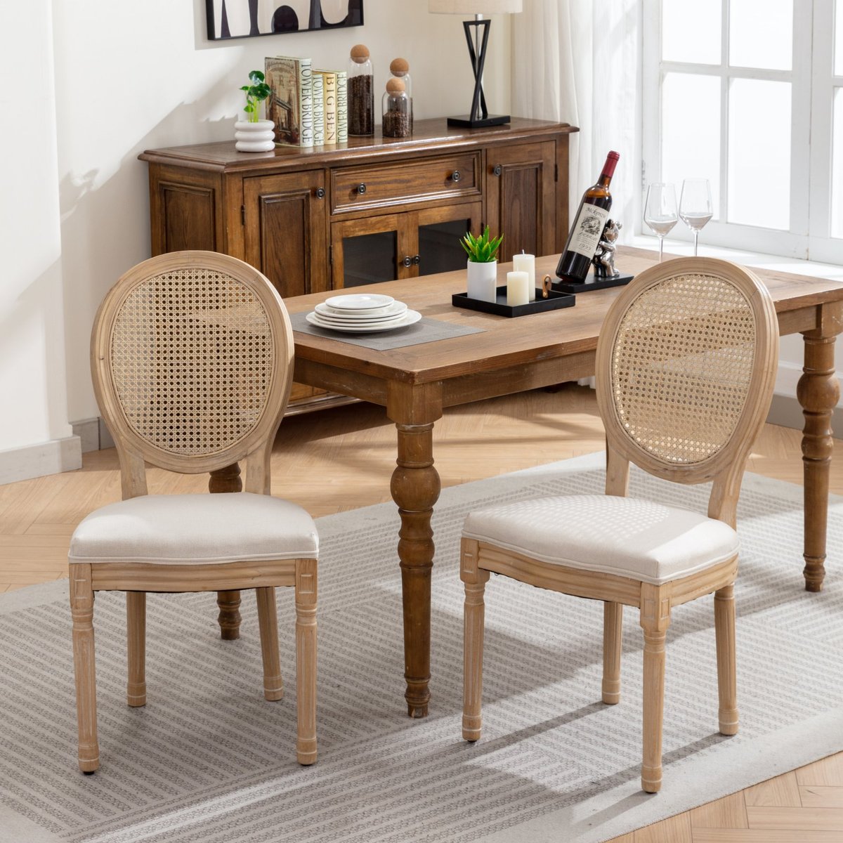 Lot de 6 chaises de salle à manger style classique en rotin, KOARAT beige, MEUBLES COSY