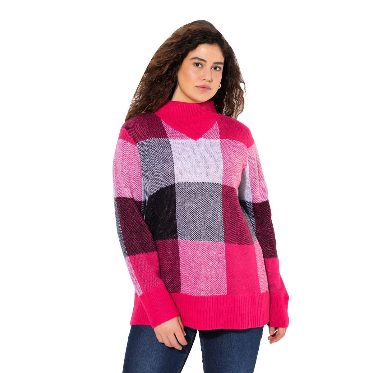 Pull à col montant et manches longues rose rouge, ULLA POPKEN