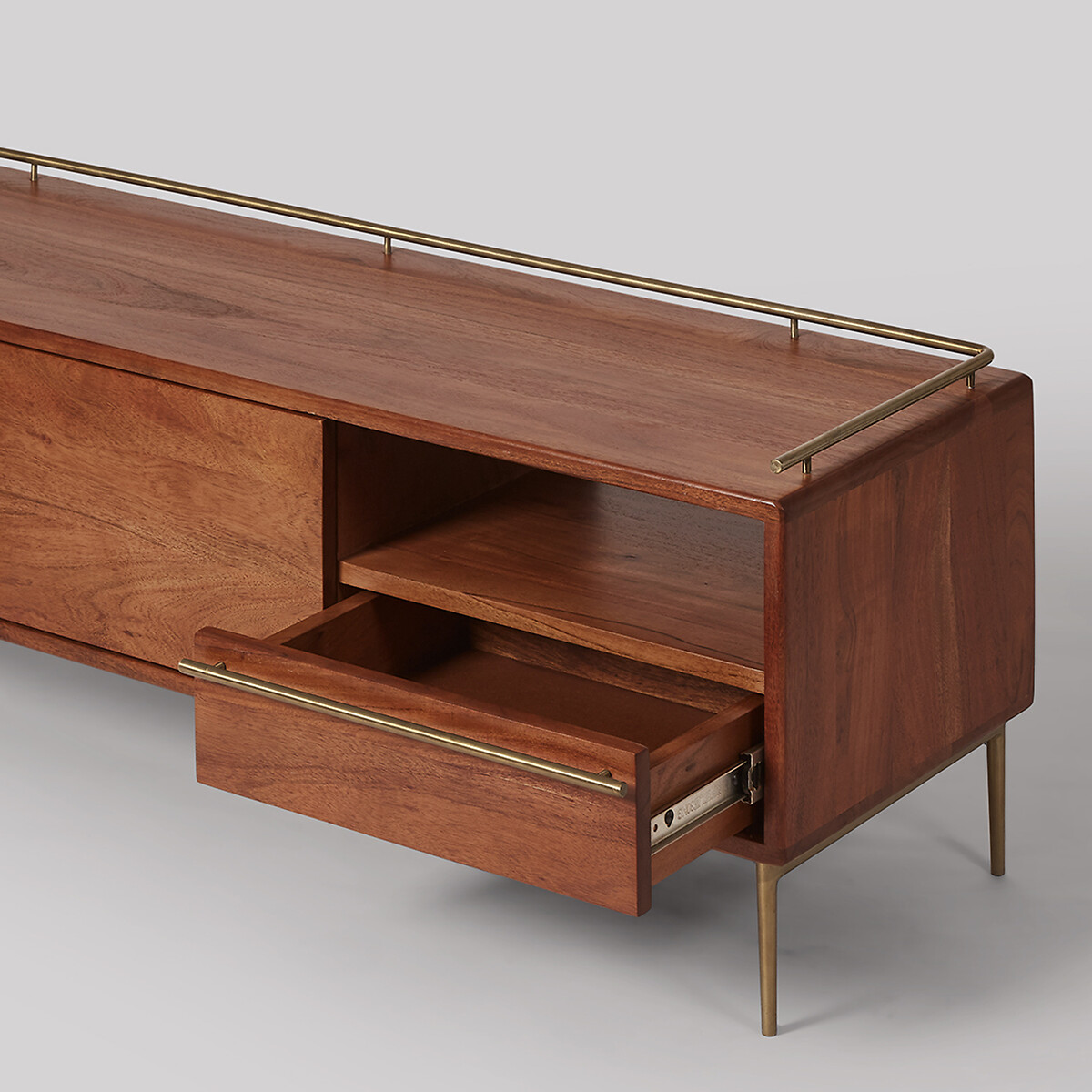 Connaught Acacia Wood 2 Door 1 Drawer Media Unit dark acacia wood, SWOON