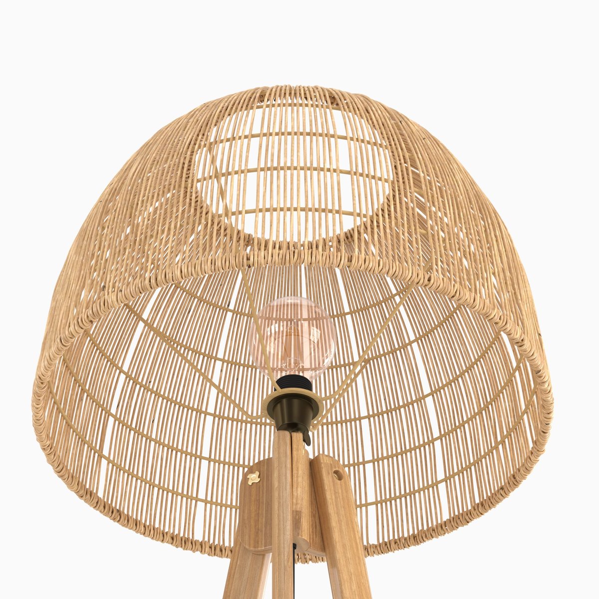 Lampadaire trépied en rotin de teck massif - CORTE beige, MAISON PAVANE