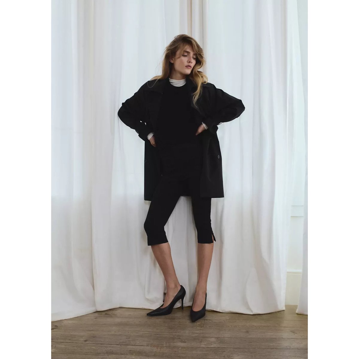 Trench midi ceinture noir, MANGO