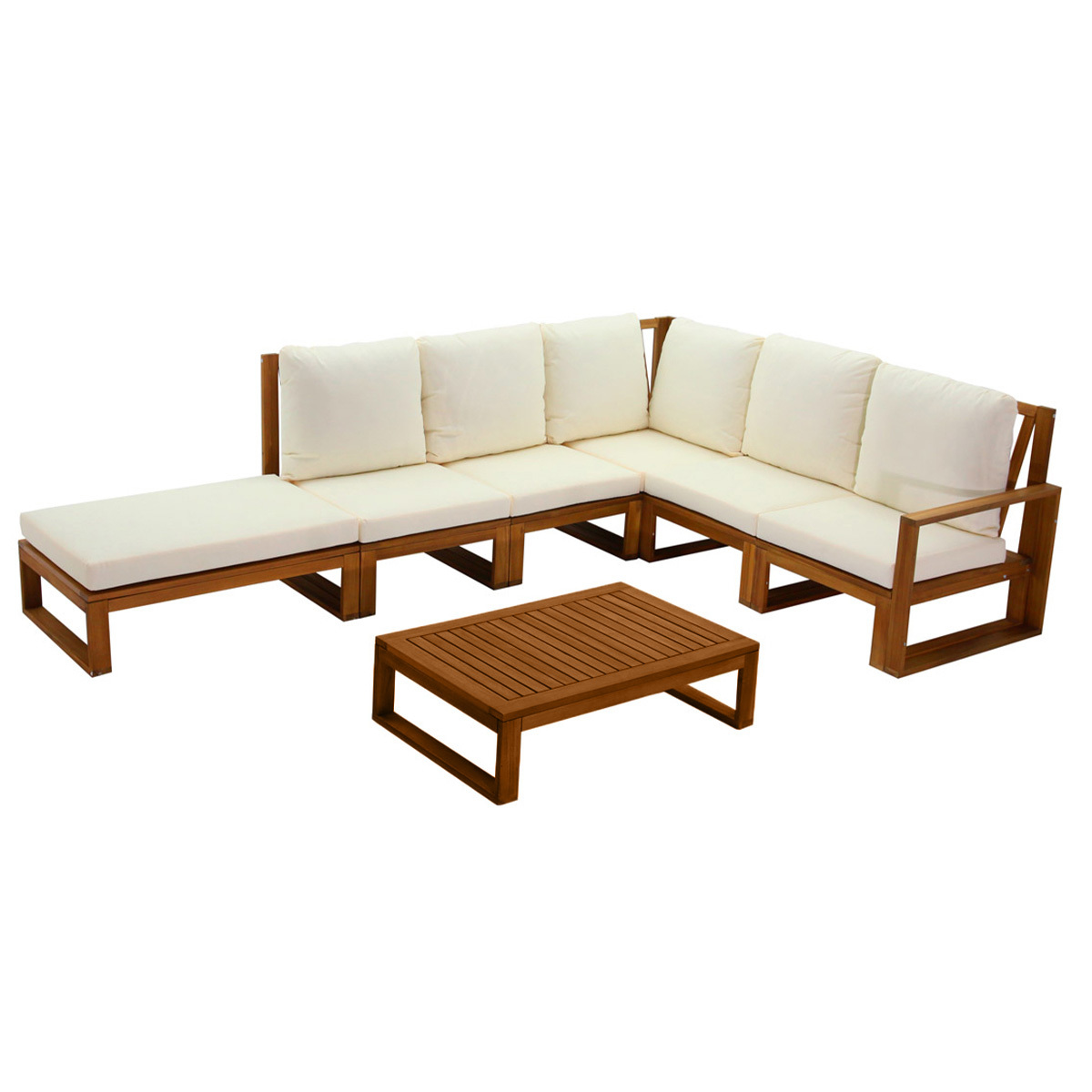 Salon de jardin d'angle 6-8 places en bois massif avec coussins déhoussables SALSA beige, MILIBOO
