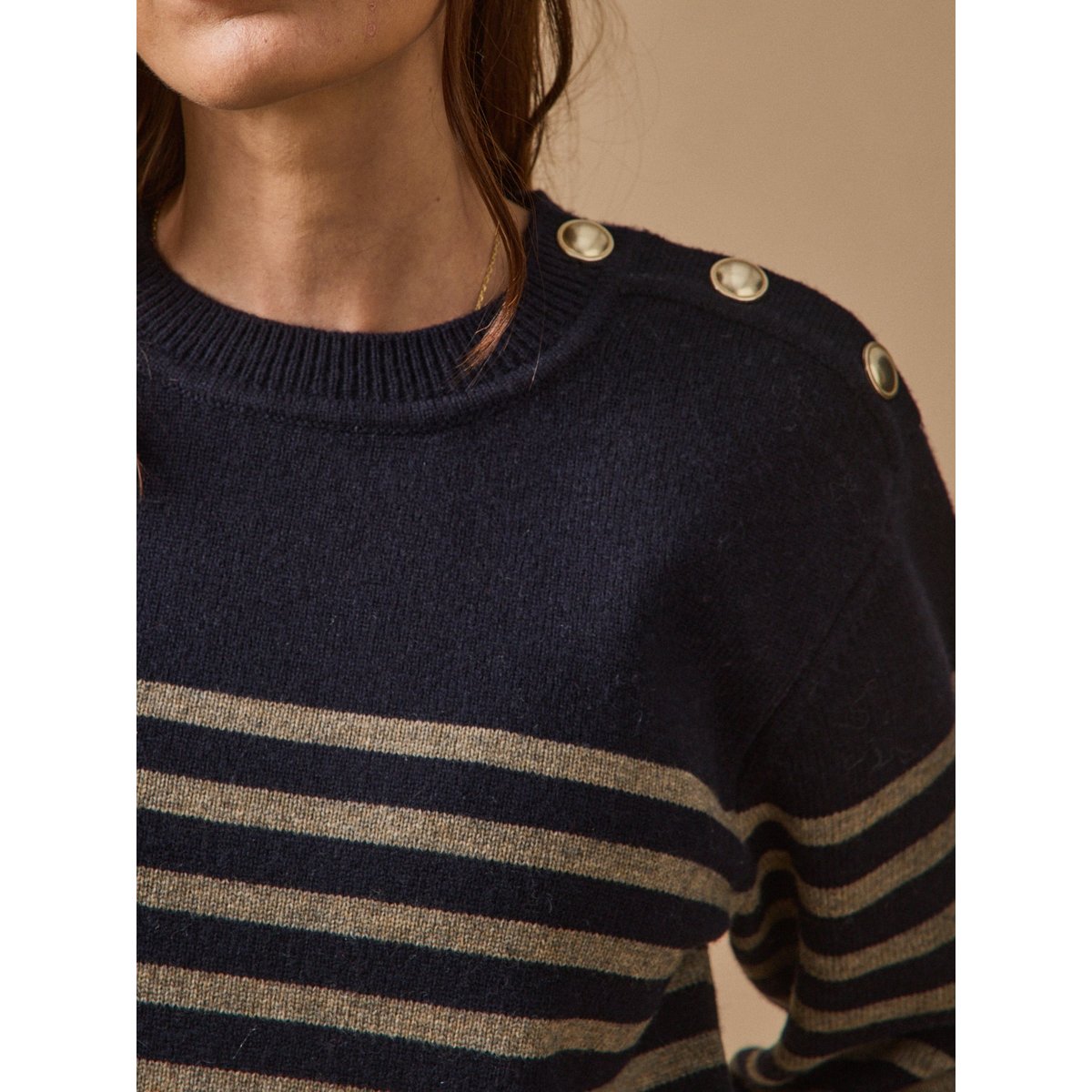 Pull marin laine RWS* rayure beige, CYRILLUS