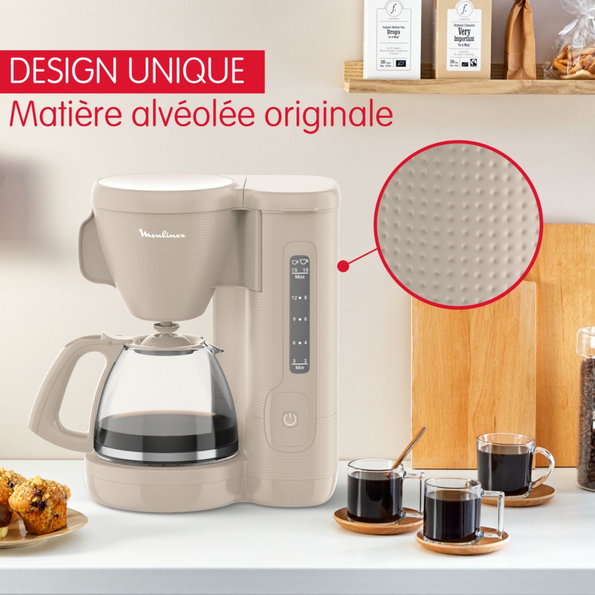 Cafetière filtre FG2M0B10 morning grise couleur unique, MOULINEX