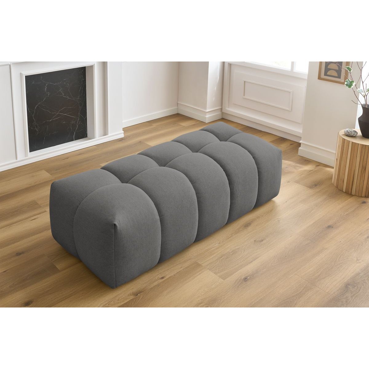 Pouf tissu chiné, MONT-BLANC gris foncé, BOBOCHIC