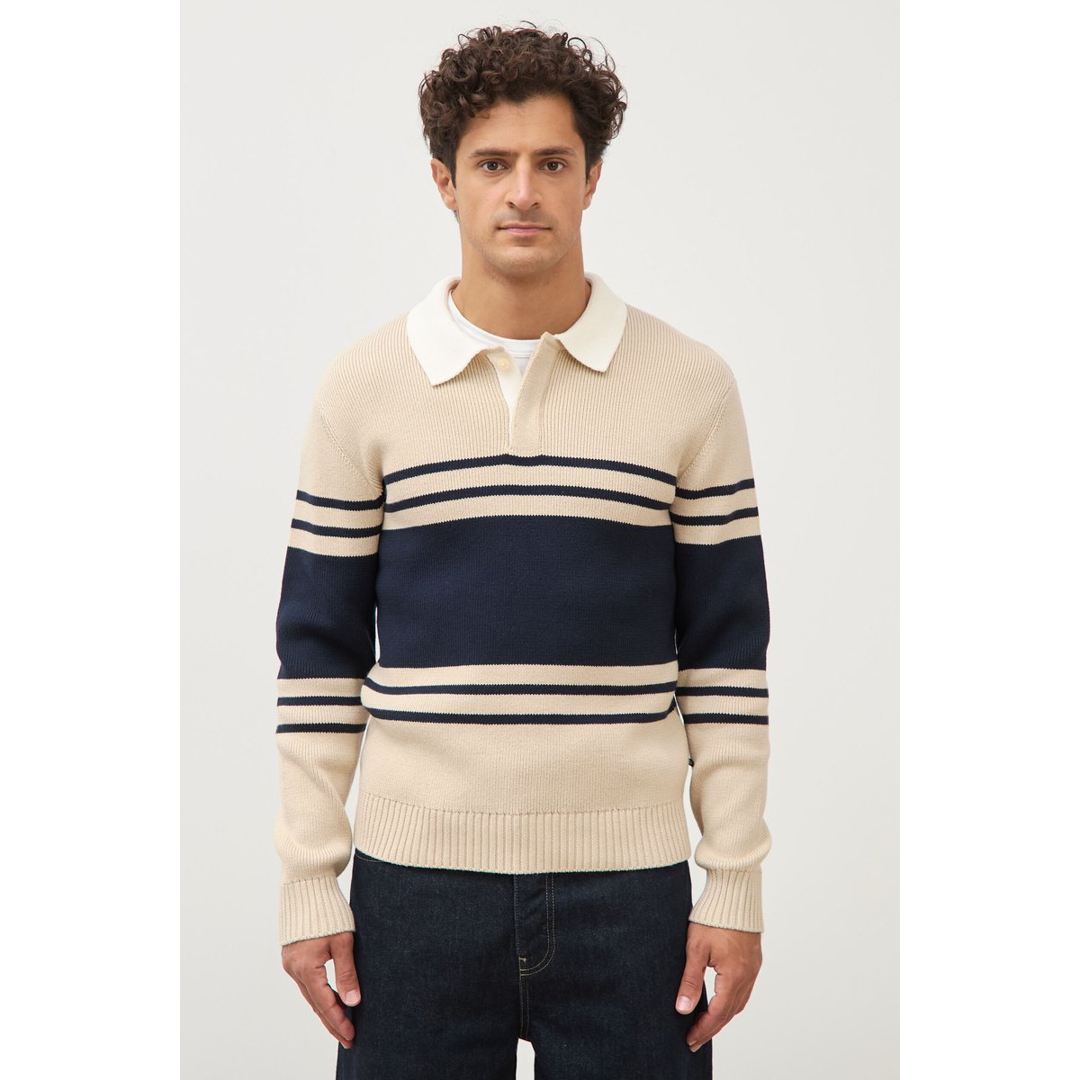 Pull manches longues en coton beige, BONOBO