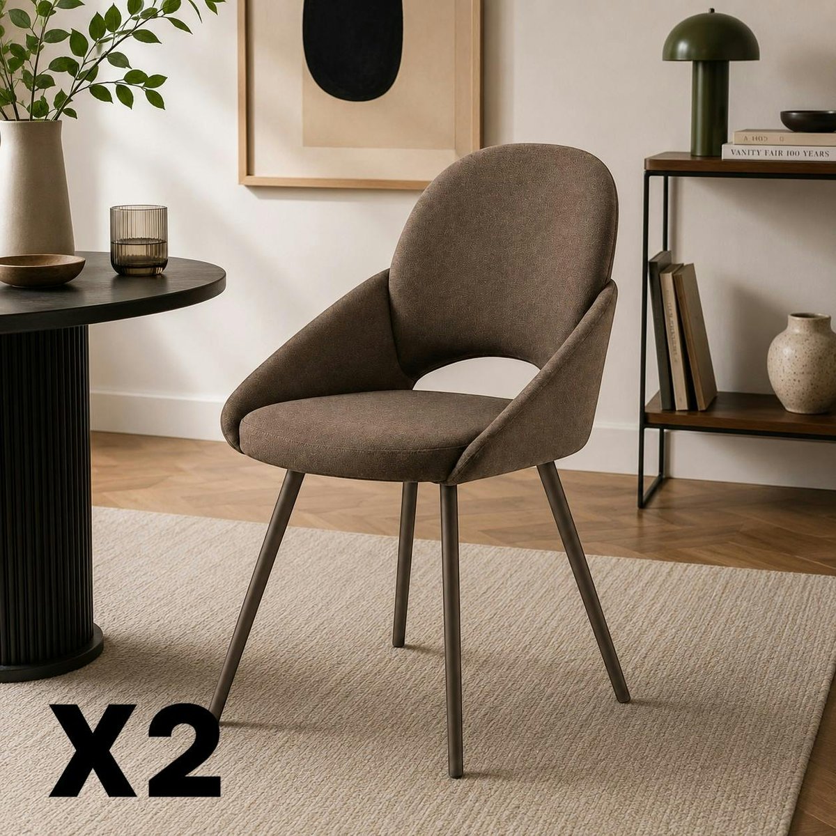 Chaise en tissu accoudoirs intégrés (lot de 2) AUREN marron, PIER IMPORT