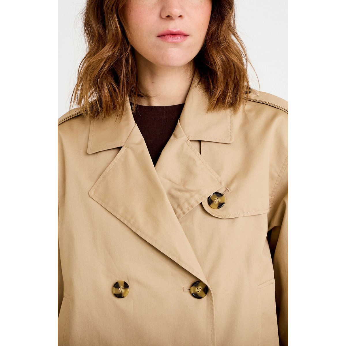 Trench droit court col tailleur sable, CACHE CACHE