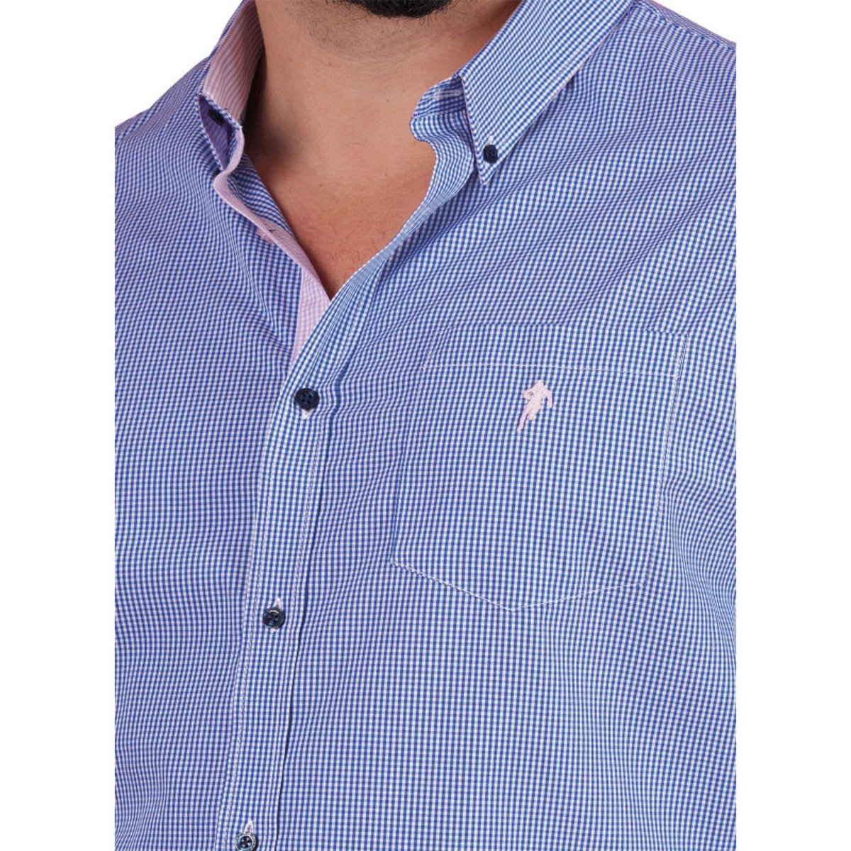 Chemise en coton bleue vichy pourvue d'une coupe droite et d'un col américain bleu, RUCKFIELD