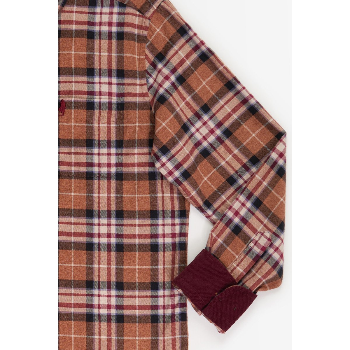 Chemise à carreaux à col boutonné chocolat, MCS