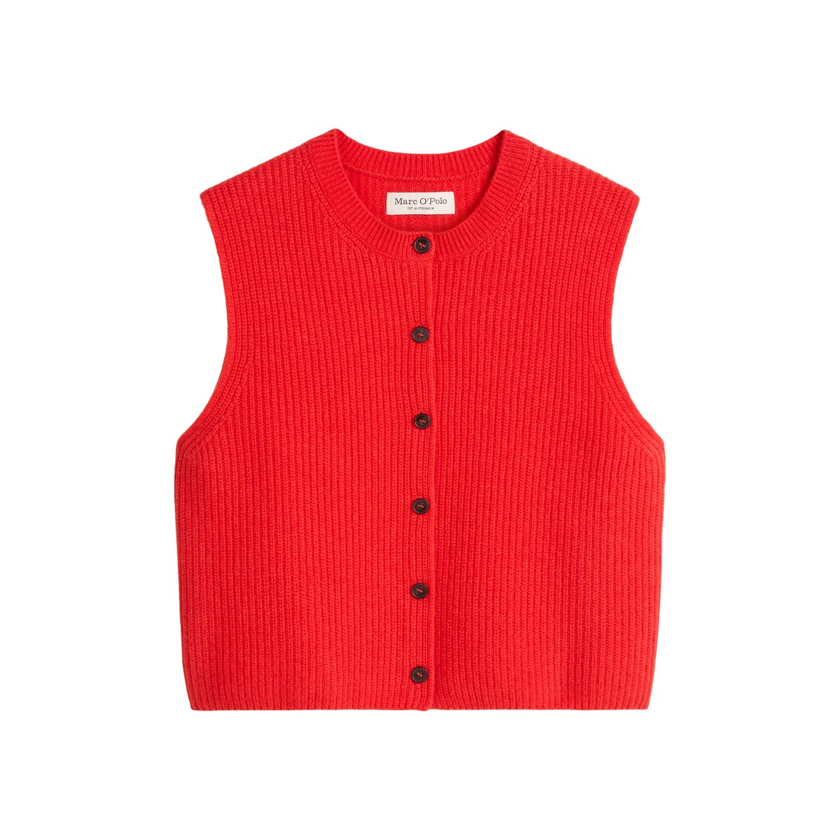 Gilet tricoté sans manches slim en doux mélange de laine mérinos rouge clair, MARC O'POLO