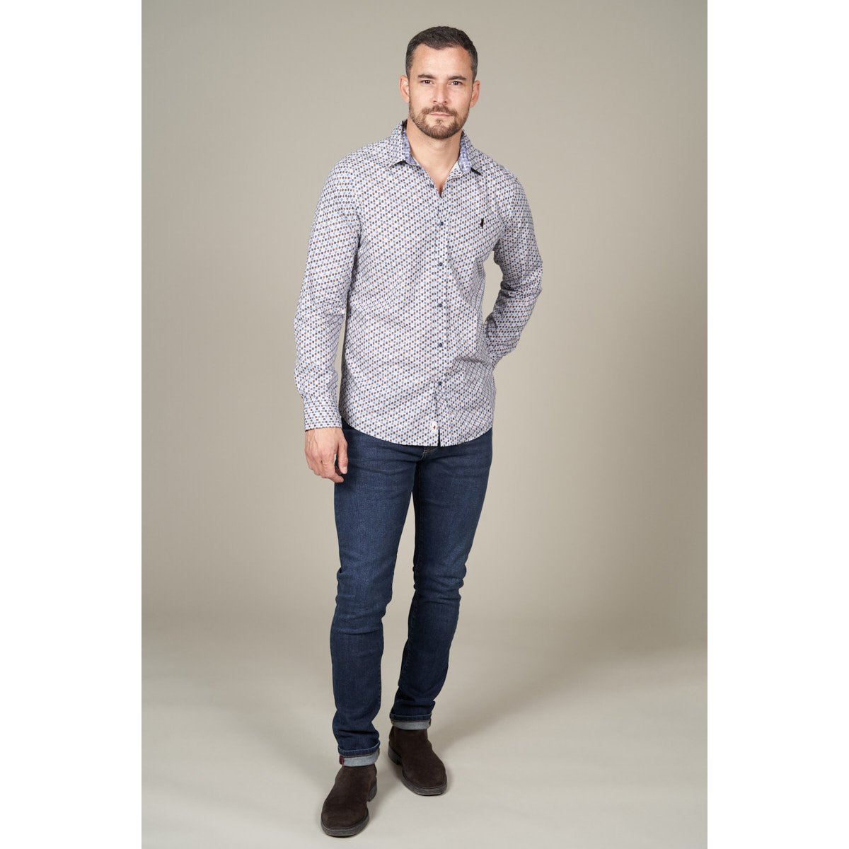 Chemise imprimée tulipe bleu marine, MCS