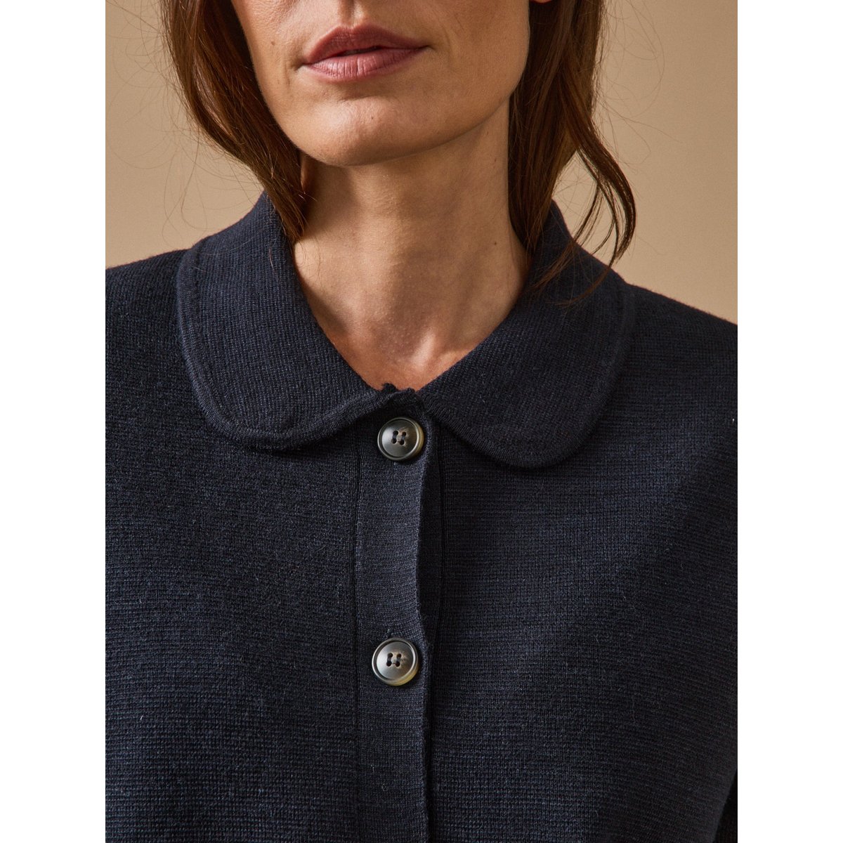 Gilet col chemise maille milano encre, CYRILLUS