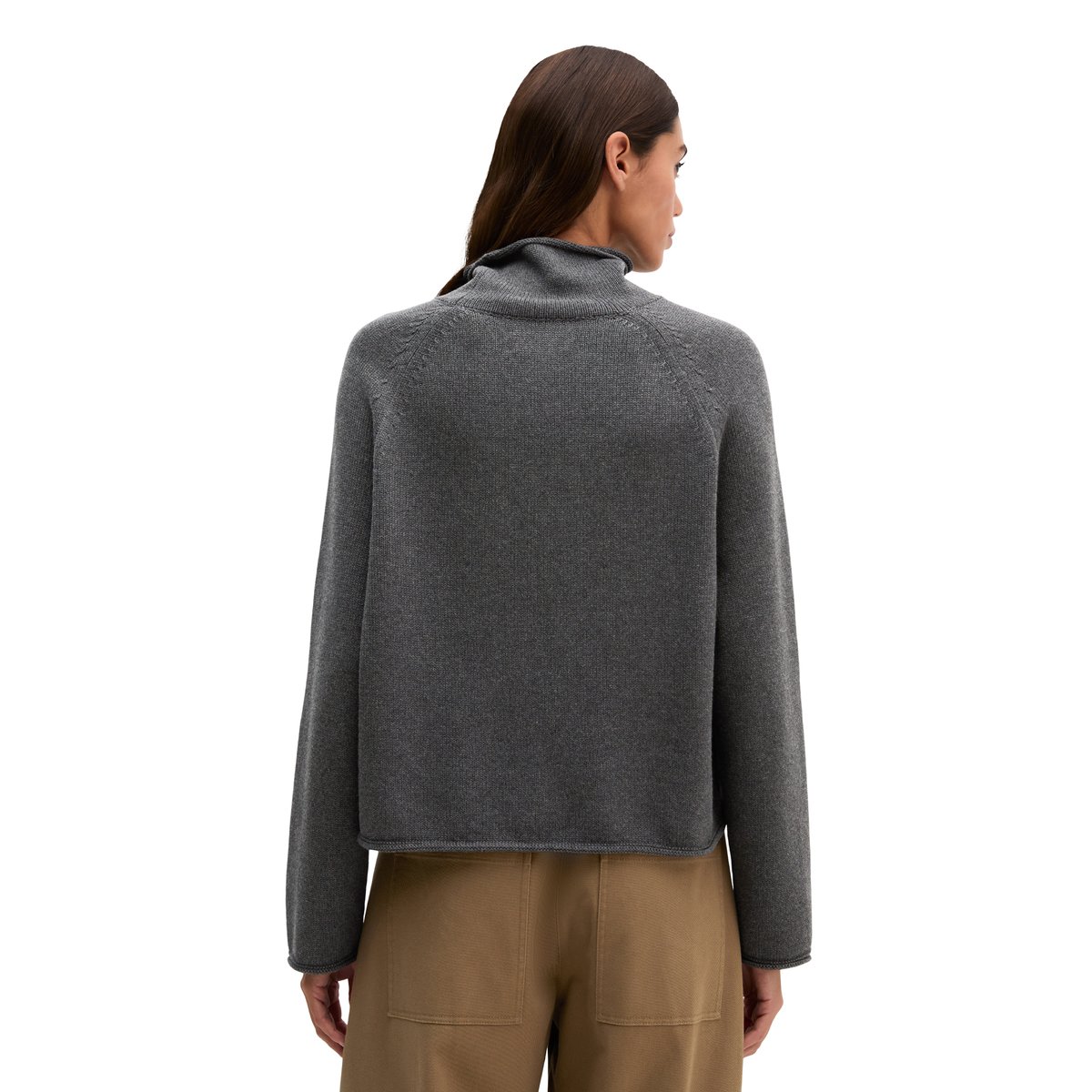Pull à col roulé ample en coton biologique épais gris, MARC O'POLO