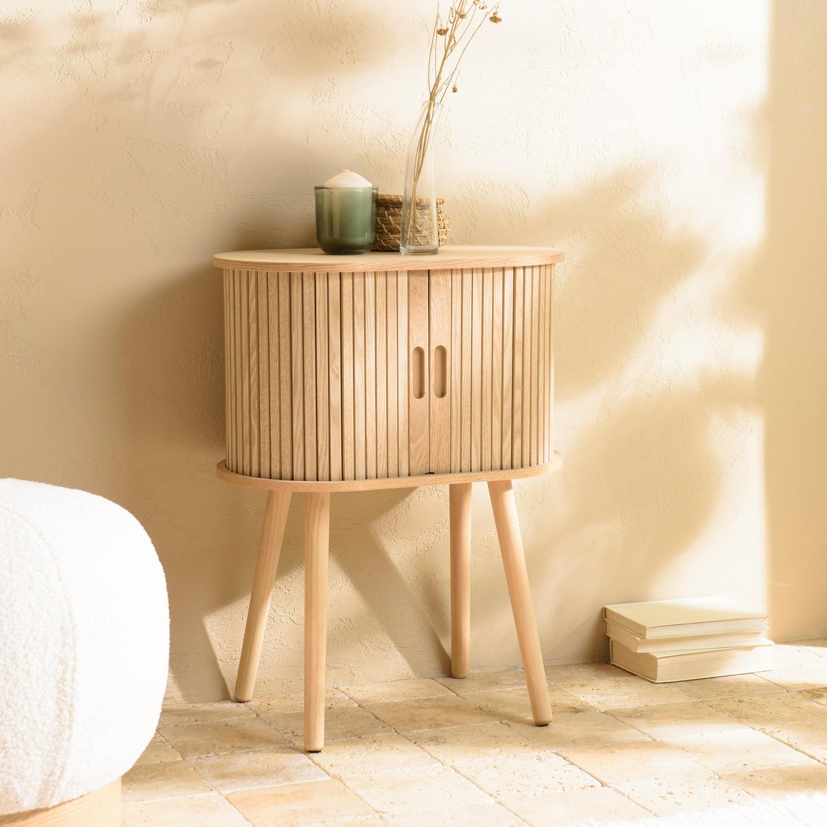 Meuble de rangement ovale en bois couleur naturelle CASTILLE bois naturel, PIER IMPORT
