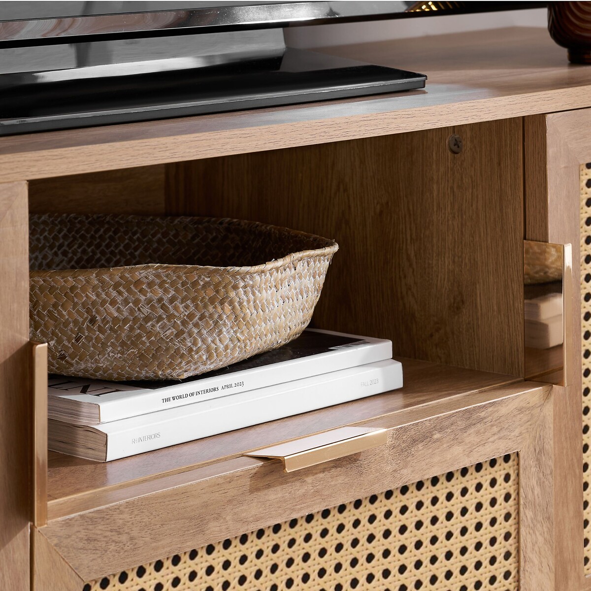 Naya Rattan 2 Door 1 Drawer TV Unit natural oak, SO'HOME
