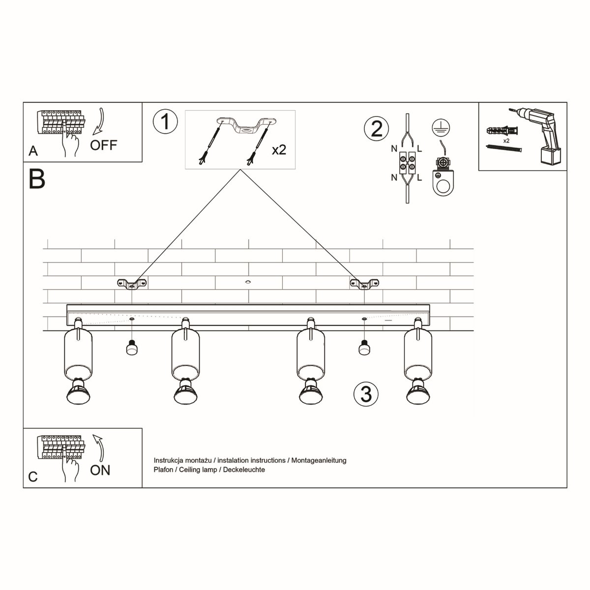 Plafonnier Acier Blanc GU10 4 Ring Line blanc, EDEN