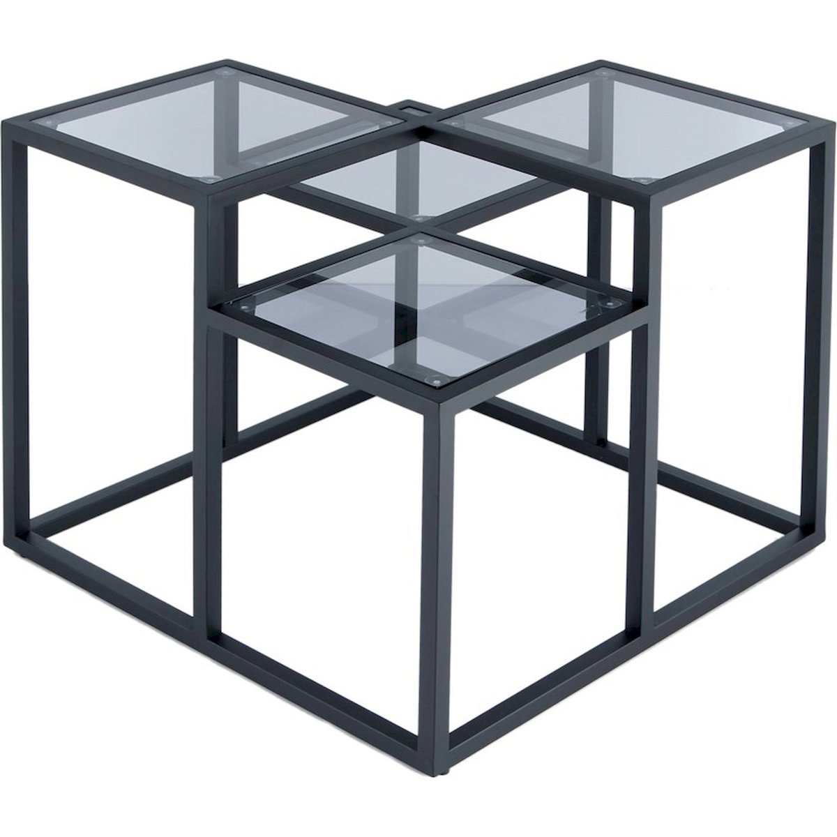 Table d'appoint en verre et métal, 4 Plateaux noir mat avec plateaux en verre transparent, ARTE ESPINA