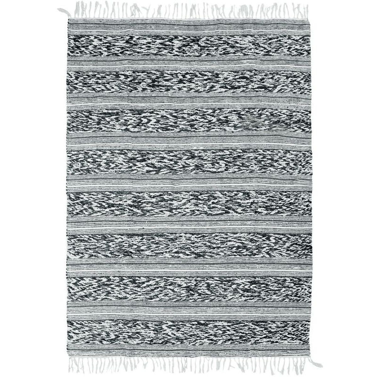 Tapis salon en coton - TERRA COTTON RELIEF blanc noir, THE DECO FACTORY