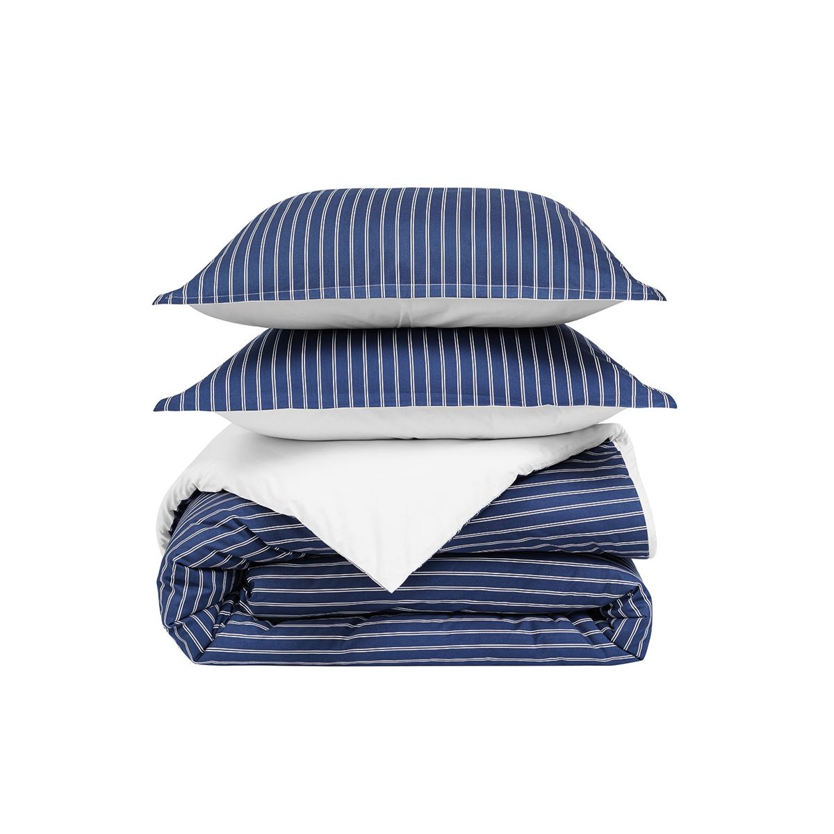 Parure housse de couette percale de coton avec 2 taies 50x70 cm LINQUIST indigo, SENSEI MAISON