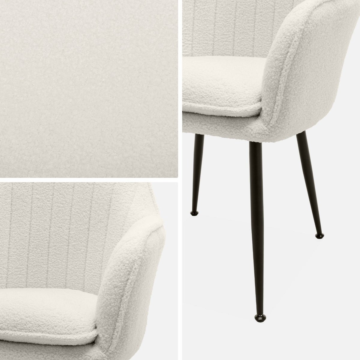 Fauteuil bouclette et pieds métal (lot de 4) SHELLA bouclette blanche, SWEEEK