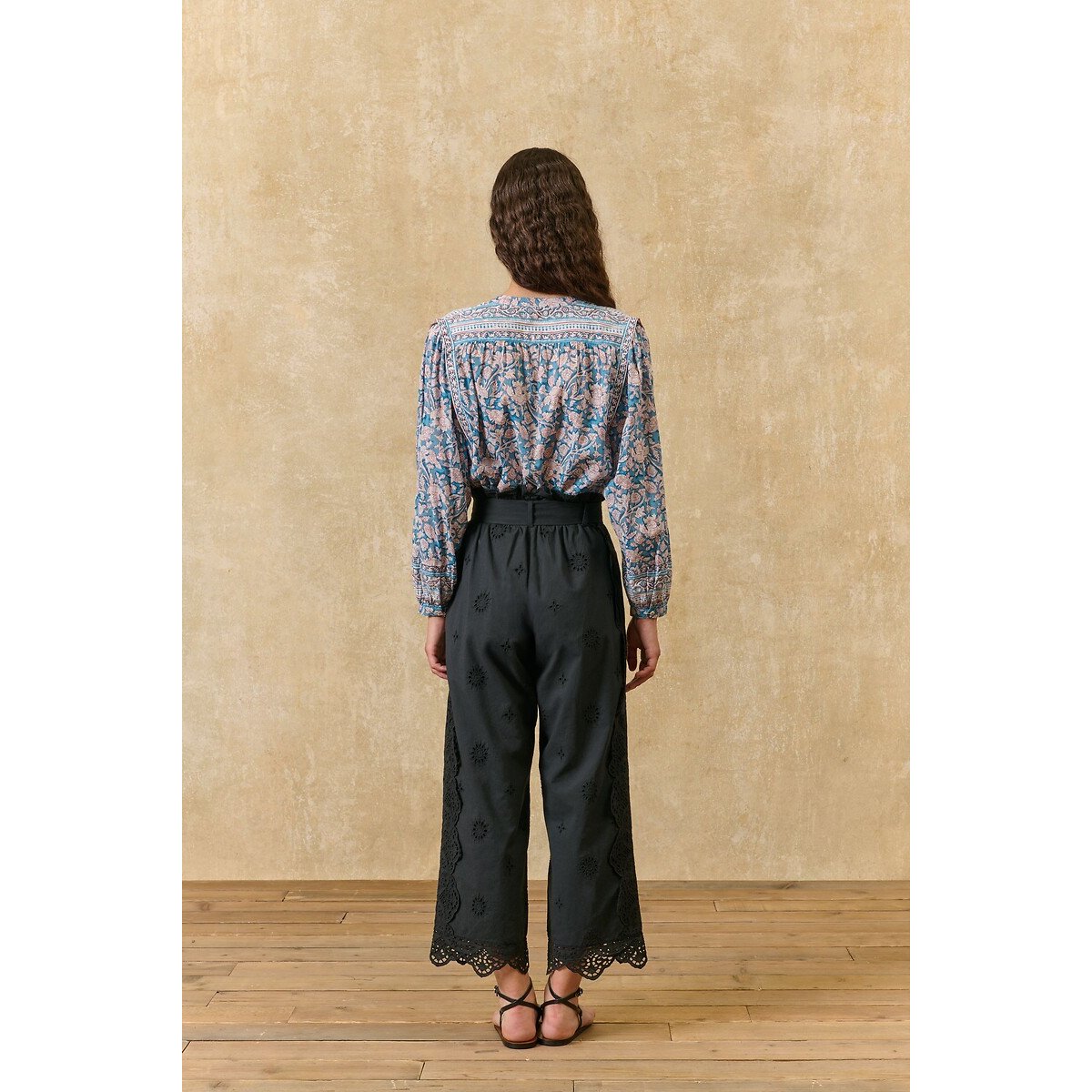Pantaloni dritti ricamati, ABUELA nero , LOUISE MISHA