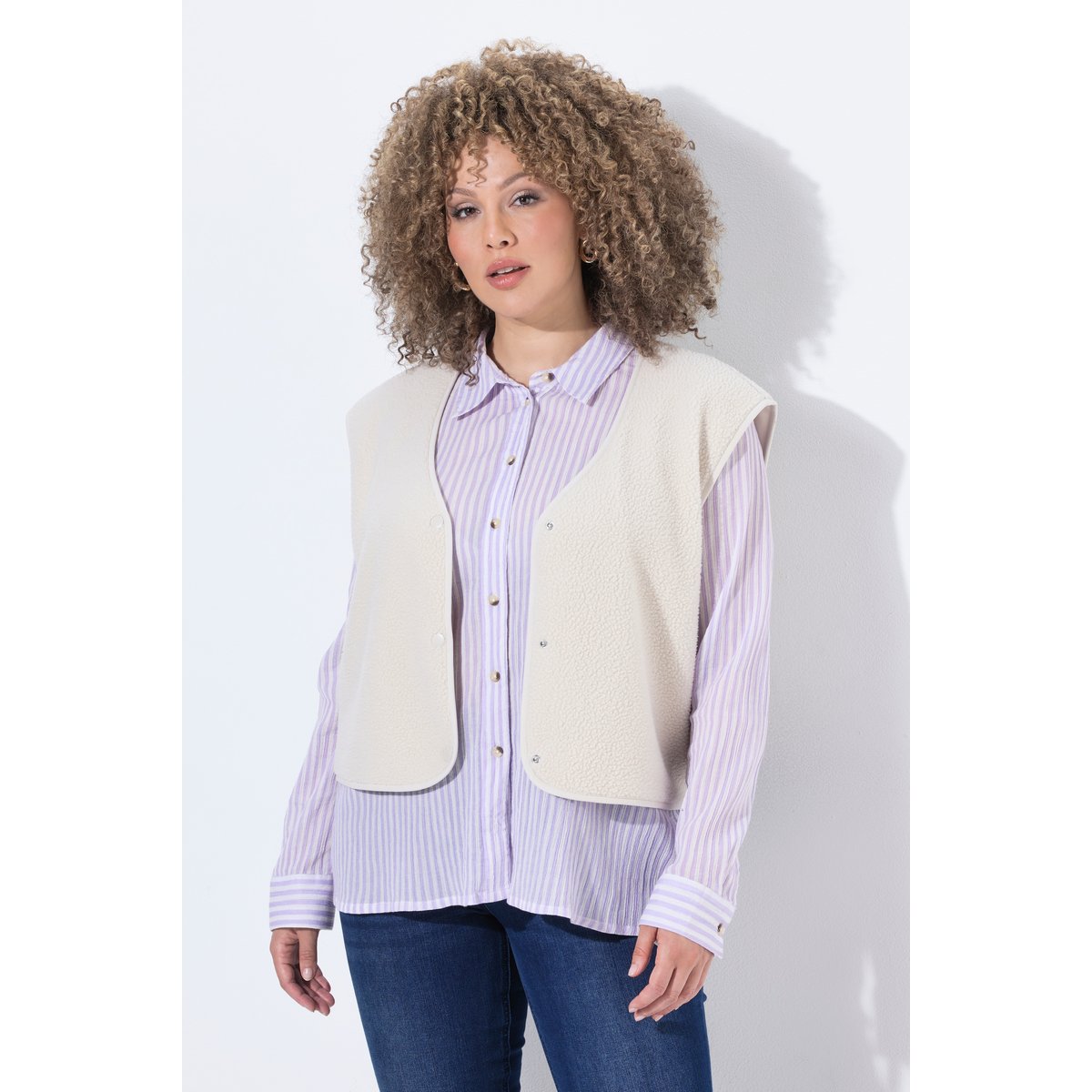 Gilet en polaire bouclée, coupe courte vanille, ULLA POPKEN