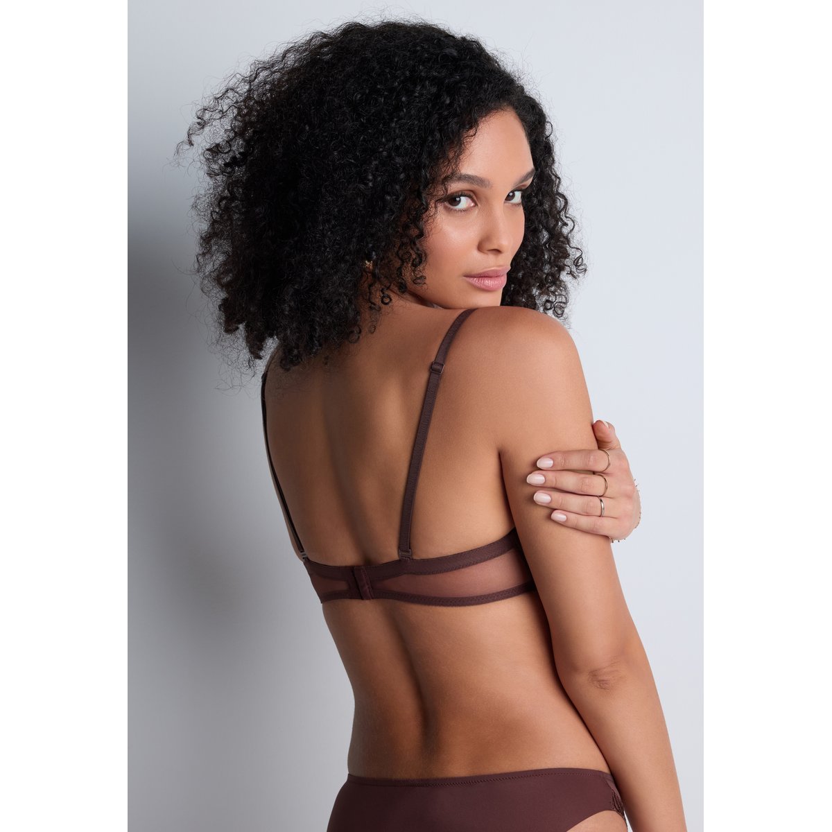 Soutien gorge Bandeau plunge Sheer Emotion brun, AUBADE