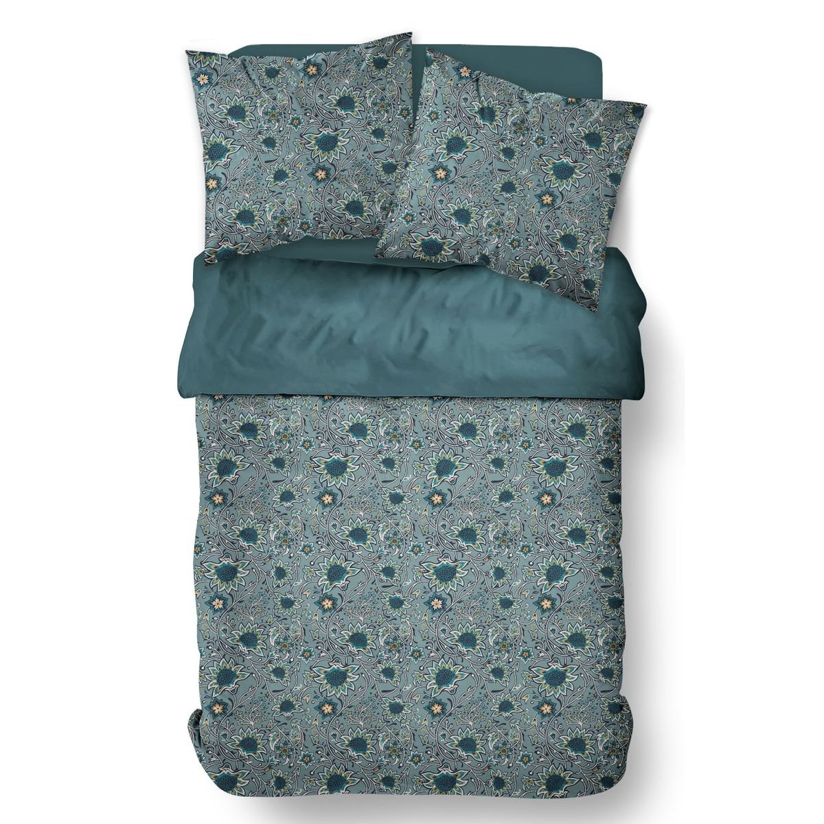 Parure de lit imprimé floral coton SUNSHINE ROMY bleu, TODAY