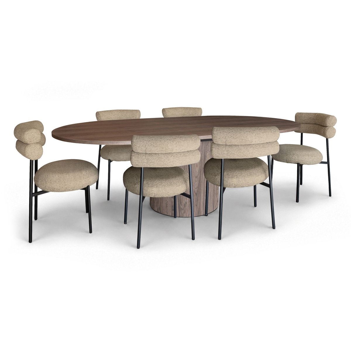 Table extensible 180/220cm avec 6 chaises en tweed GINA beige, NOW'S HOME