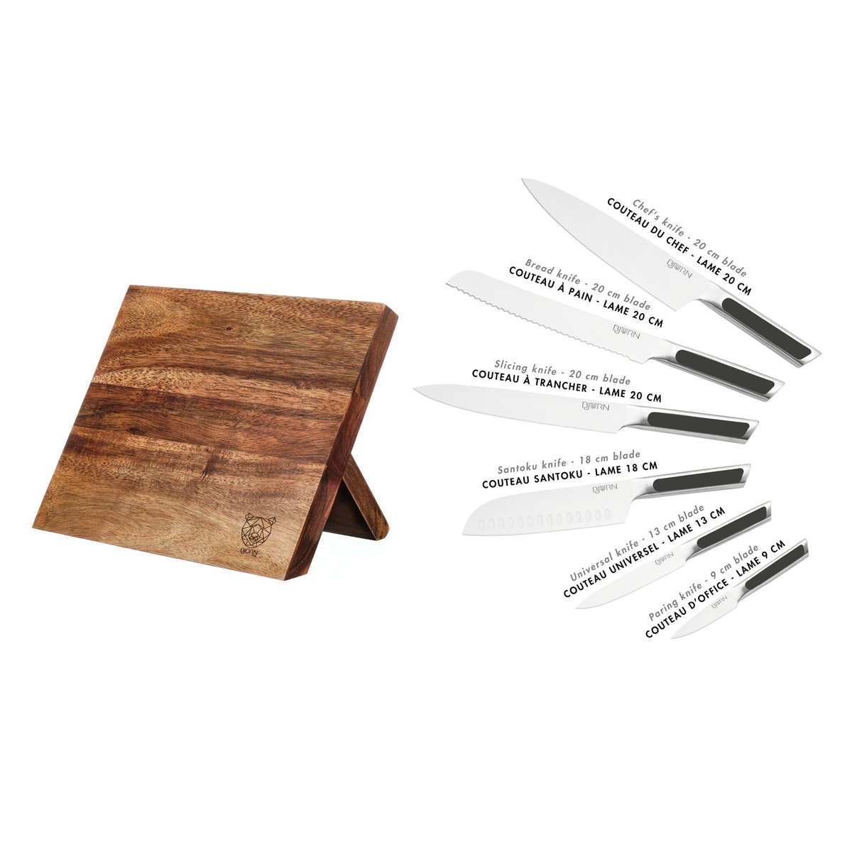 Lot de 7 couteaux de cuisine en inox, NUDE inox et noir mat, BJORN