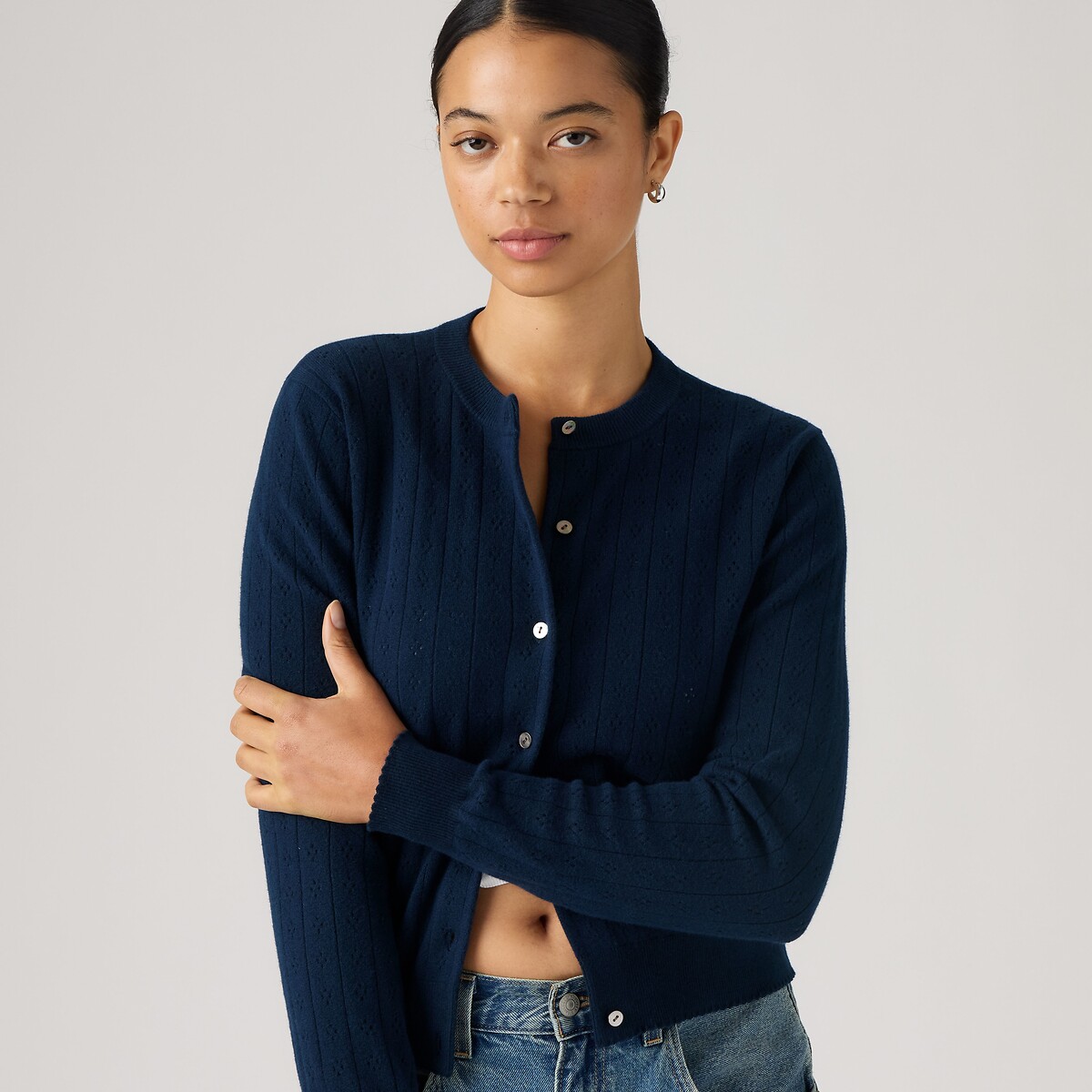 Cardigan col rond maille pointelle marine, LEVI'S