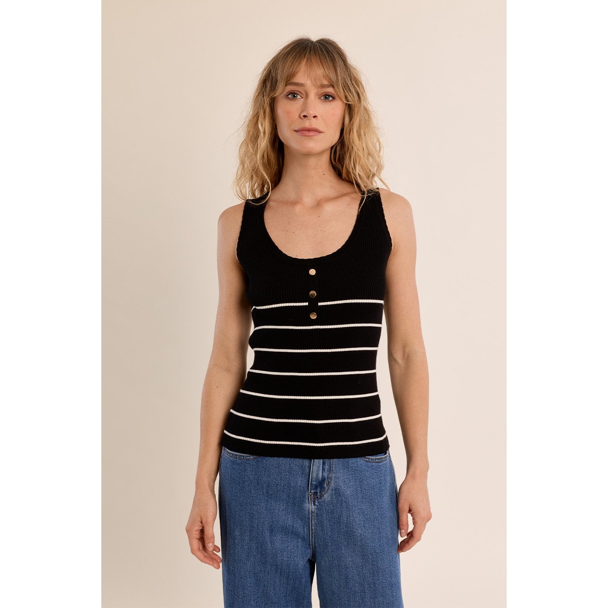 Débardeur côtelé rayé black/offwhite, MOLLY BRACKEN