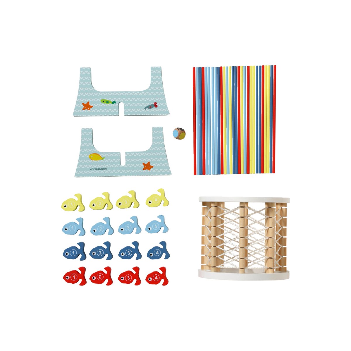 Jeu d'adresse poissons en bois multicolore, VERTBAUDET