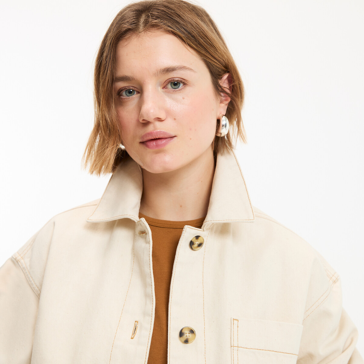 Chaqueta vaquera larga de corte recto, estilo worker beige grisáceo, LA REDOUTE COLLECTIONS