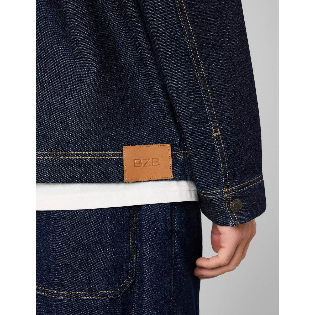 Veste en denim zippée bleu moyen, BZB