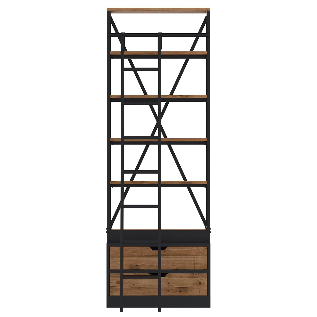 Petite bibliothèque 86 cm en bois et métal - KASI bois foncé et noir, MAISON PAVANE