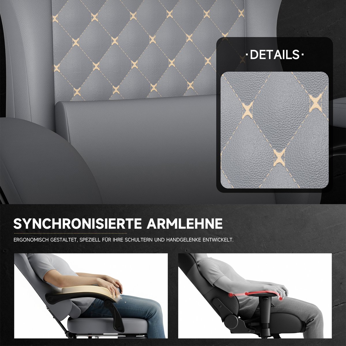 Chaise de bureau et jeu ergonomique avec repose-pieds escamotable et soutien lombaire, CURRIA gris, MEUBLES COSY