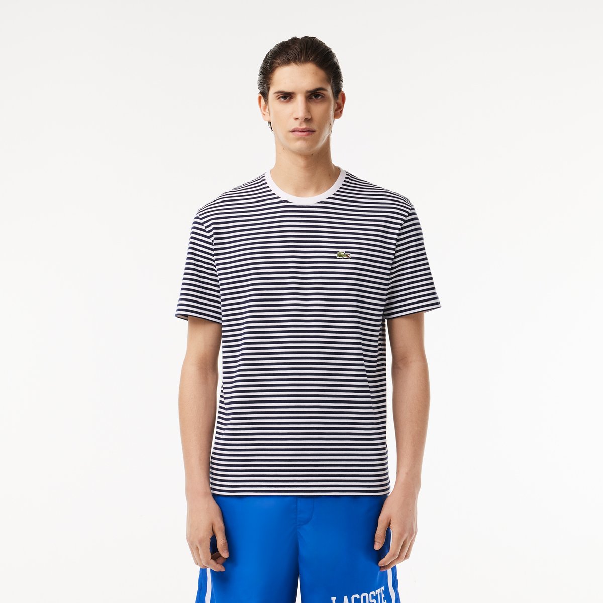 T-shirt coton épais rayé blanc-522, LACOSTE