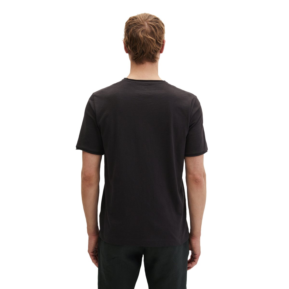 T-shirt regular en jersey slub doux noir, MARC O'POLO