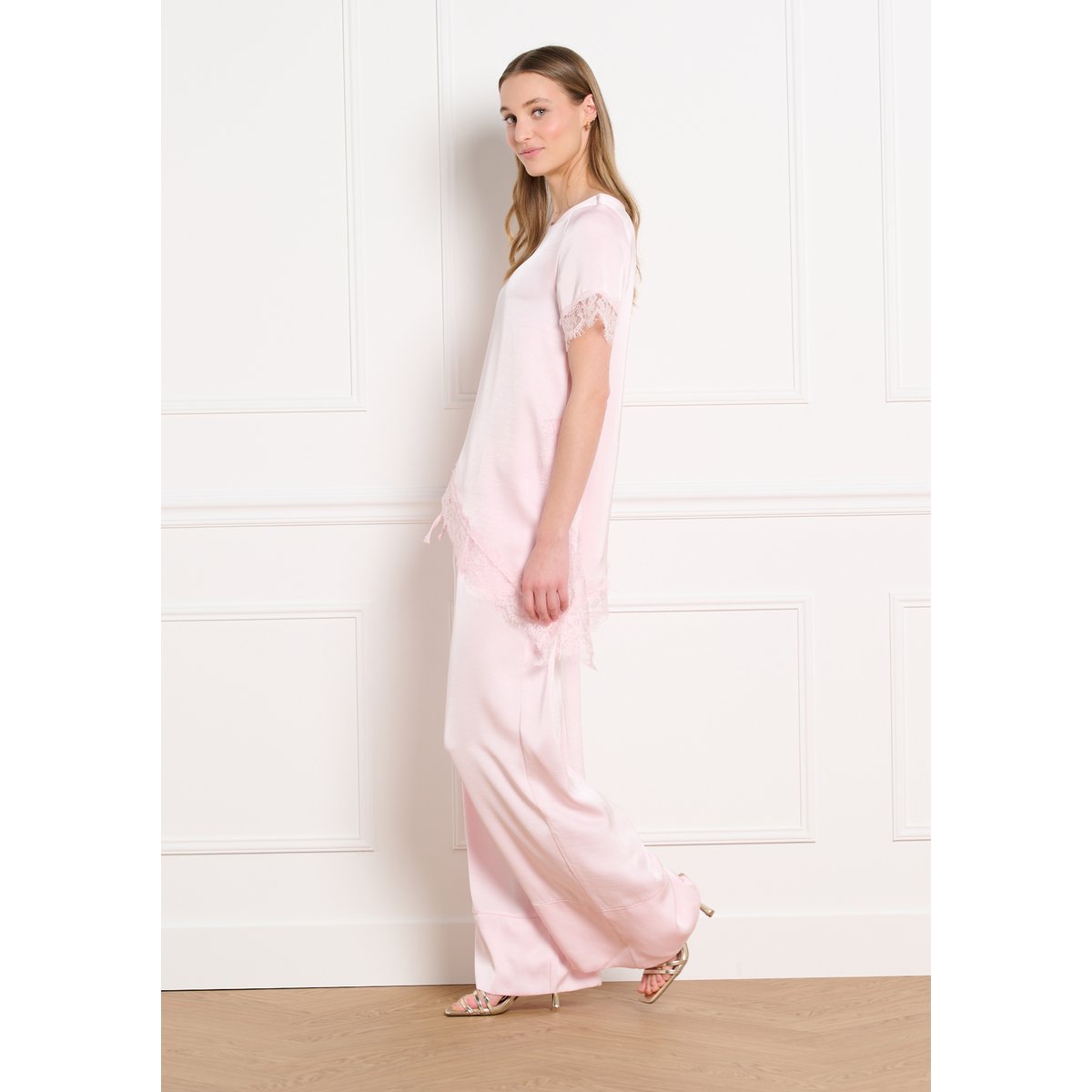 Pantalon satin ample rose clair, LOLALIZA