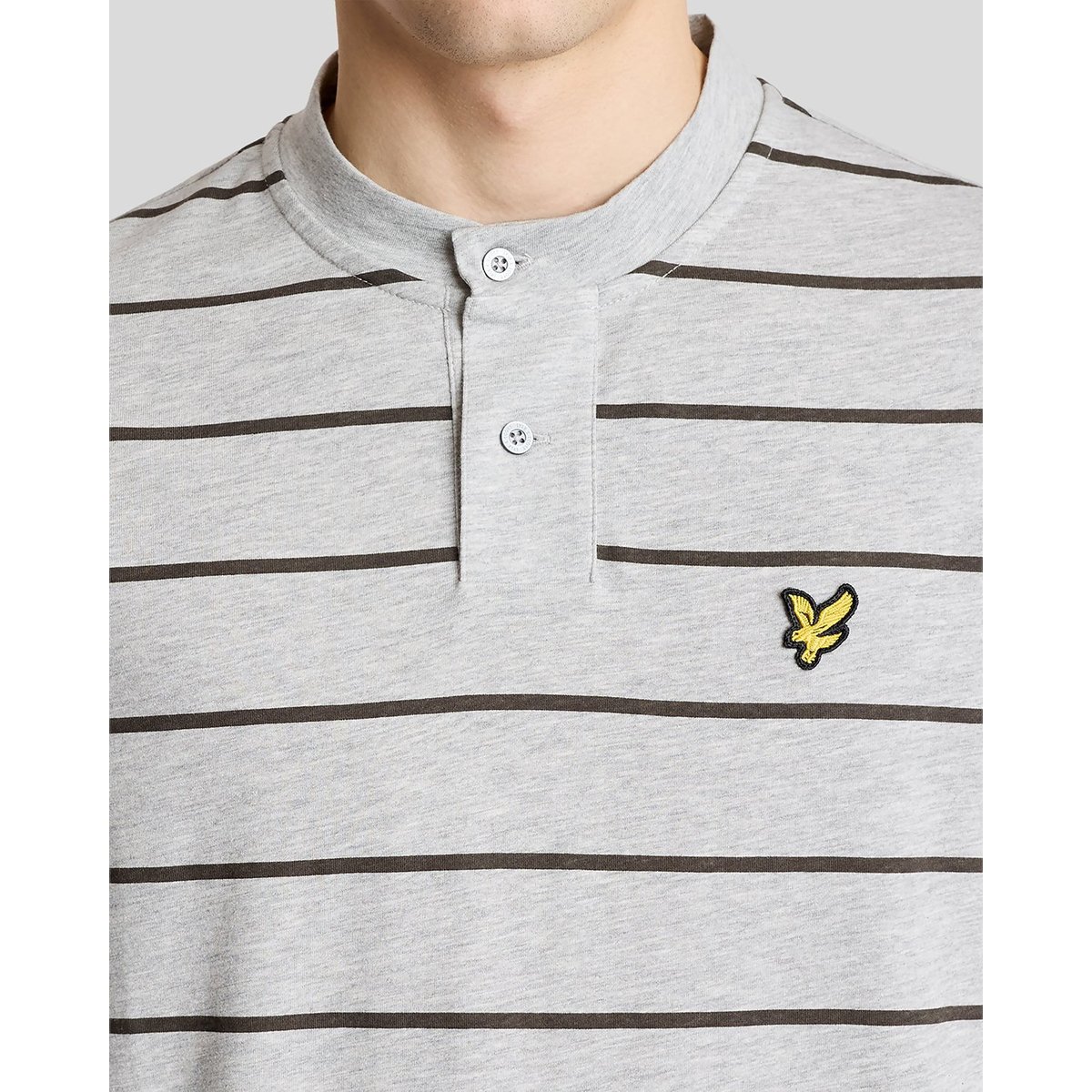T-shirt col 2 boutons à rayures gris archive chiné, LYLE & SCOTT