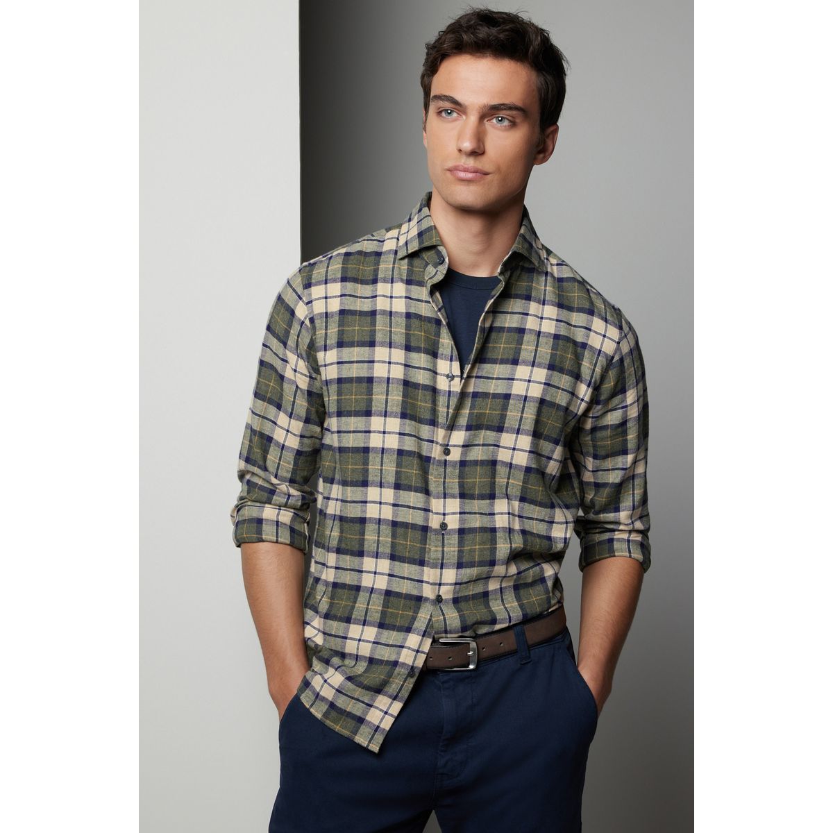 Chemise en flanelle brossé à carreaux verts, NEXT