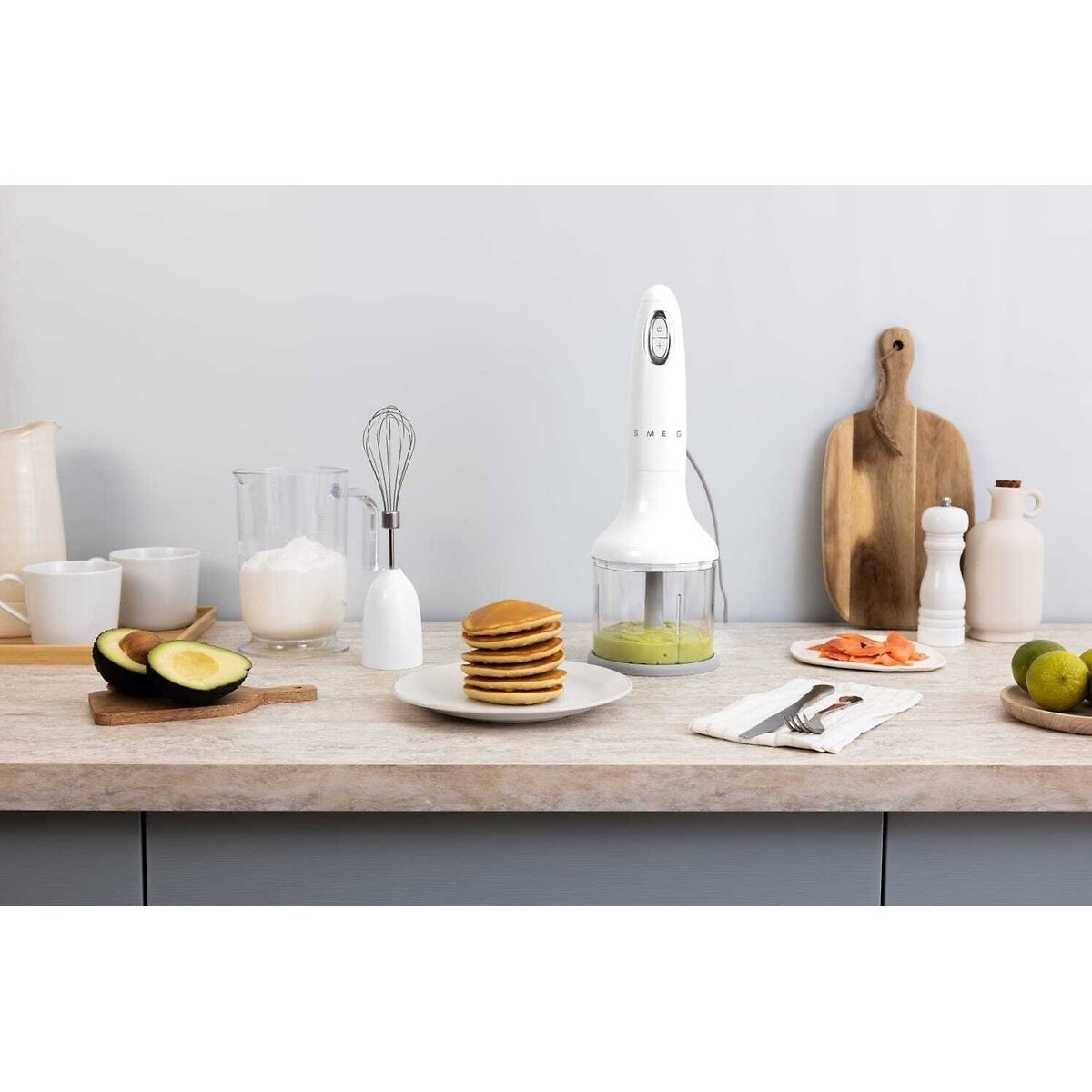 Retro Style 4-Piece Hand Blender Set - HBF03 white, SMEG